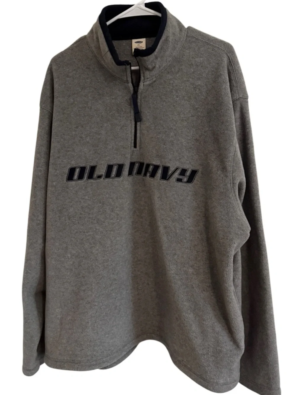 Old Navy Vintage Y2K Quarter Zip Fleece Pullover XXL Gray Spellout Sweatshirt